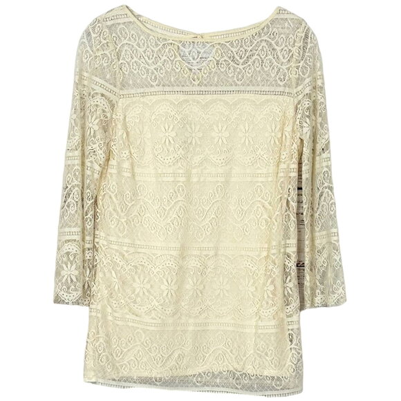 Max Studio Vintage Ivory Lace Illusion Neckline Top, EUC, Size Small - Picture 1 of 9